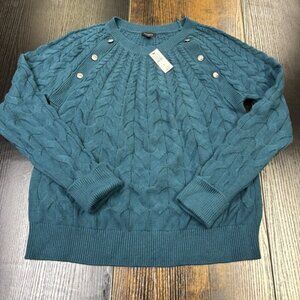NWT Talbots Wool Blend Texture Soft Stitch Buttons Pullover Teal Blue Sweater  S